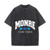 Mos Blue Minimalist Alphabet Graphic Design Washed Vintage Short Sleeve Loose Streetwear Tee