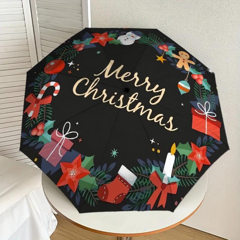 

1pc Christmas Wreath Decorations Umbrella with Plastic Handle,Suitable for All Seasons Home Travel Outdoor UmbrellaDD240