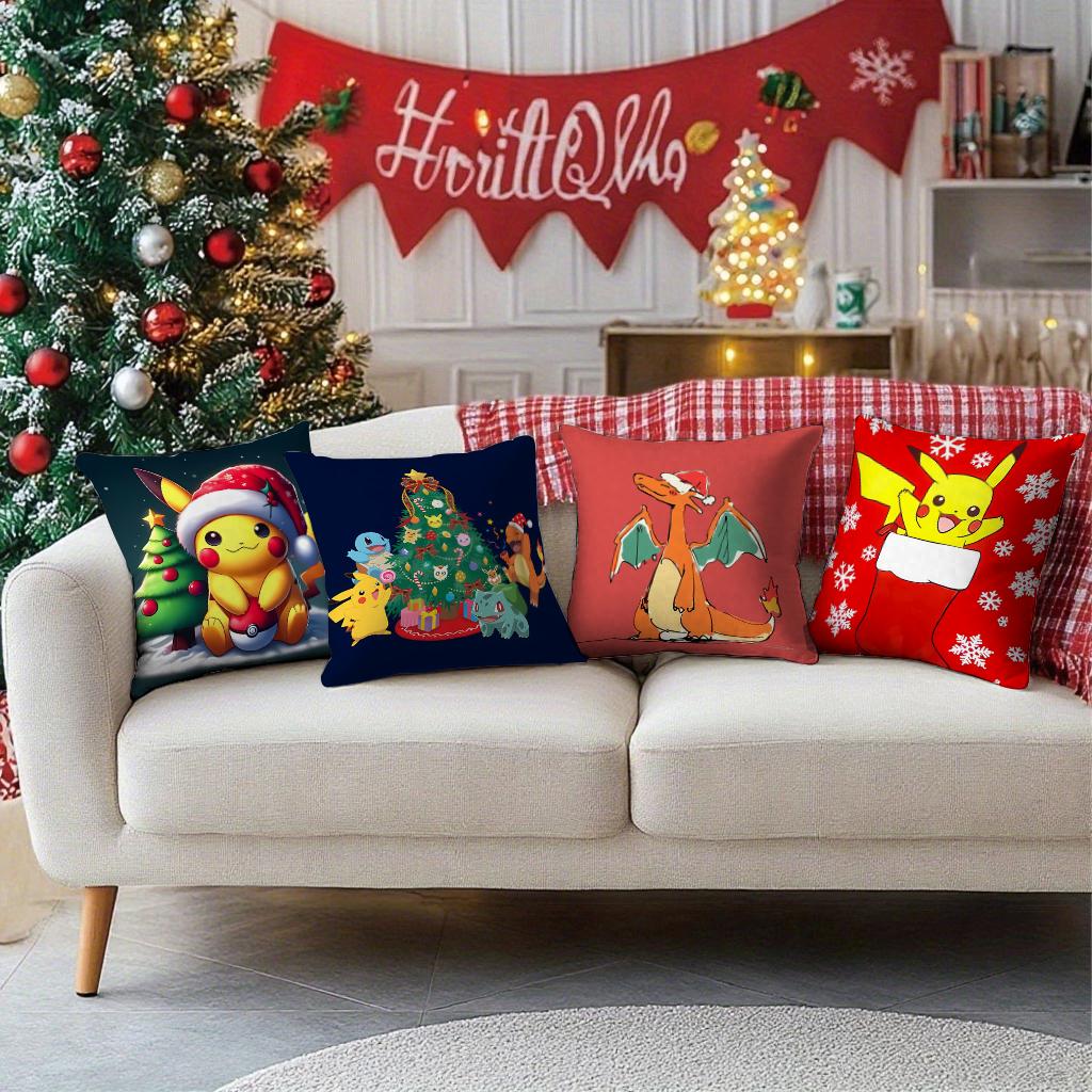 Pikachu Wears a Hat and Cute Christmas Pillow Case To Enhance the Sense of Home Atmosphere