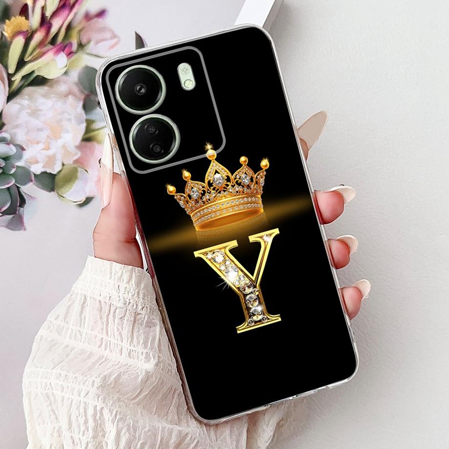 For Xiaomi Redmi 13 13C 4G 5G Soft Silicone Phone Case Crown Letters Initials Cover For Redmi13c 13 C Realme13 Clear Back Cover
