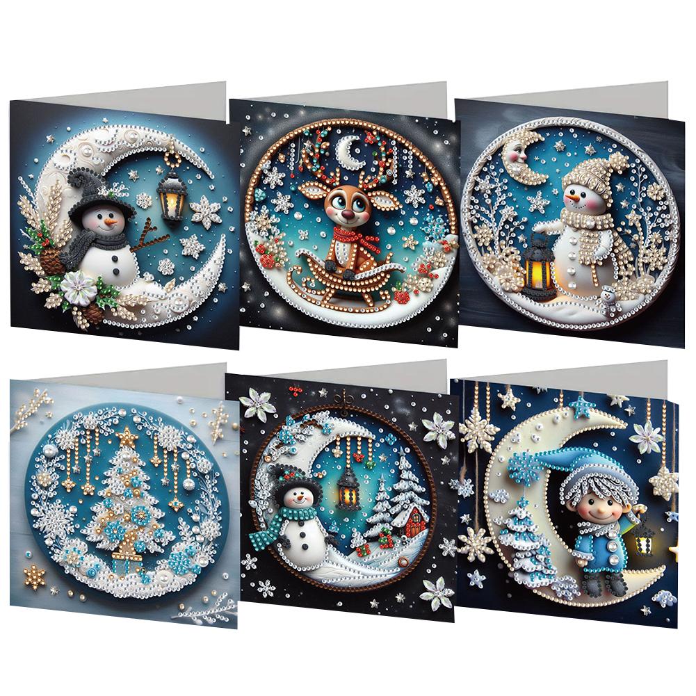 6PCS DIY Xmas Designs Diamond Painting Greeting Card Set Rhinestone Diamond Art Mosaic Postcards Congratulations Cards & Gifts