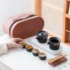 Elegant Portable Ceramic Tea Set with Wooden Tray: 1 Teapot & 4 Cups for Outdoor Adventures