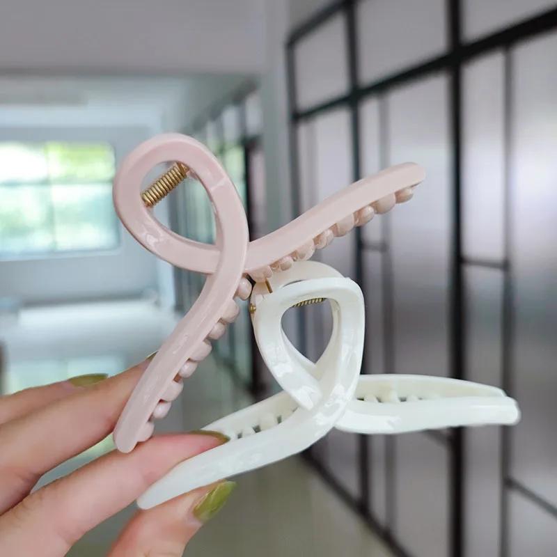 Korean Simple Solid Color Hair Claw For Women Crab Clip Fashion Acrylic Cross Big Hairpins Girls Accessories