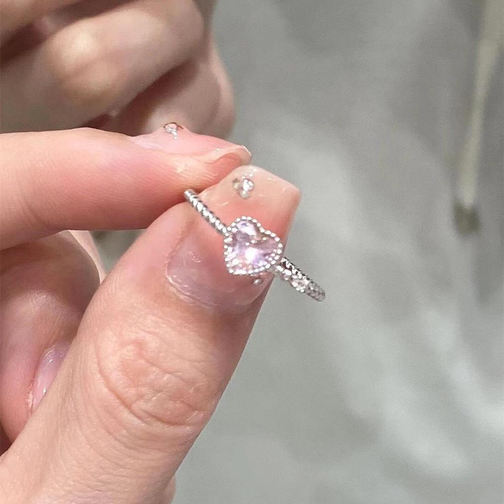 Elegant Pink Heart Zirconia Adjustable Women's Ring - Light Luxury Trendy Design