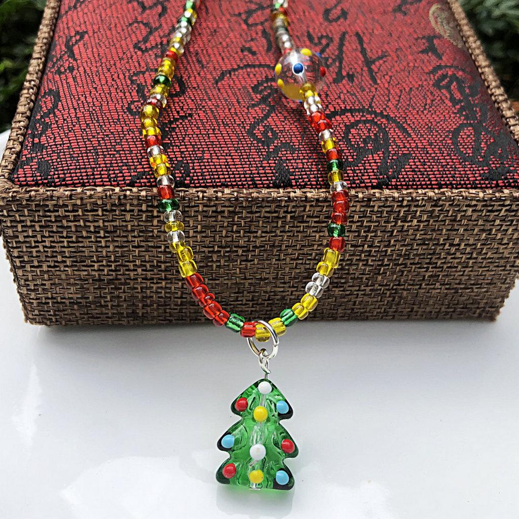 Gingerbread Man Christmas Necklace & Bracelet Set - Cute Holiday Beaded Design