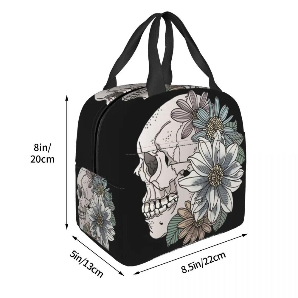 Vintage Gothic Skull Roses Insulated Lunch Bag for Women Kids Portable Food Boxes Thermal Lunch Box Tote