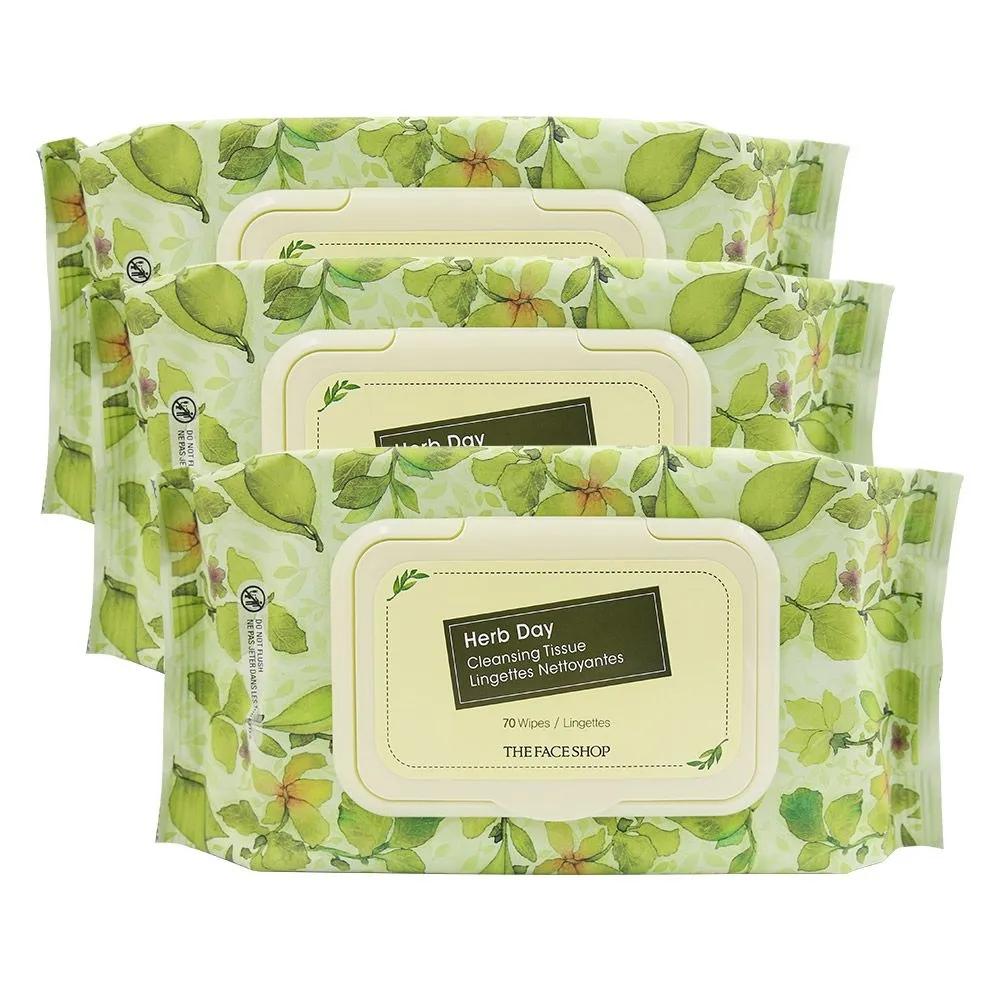 The Face Shop 1+1+1 3-Pack Herb Day Cleansing Tissues 70 Sheets
