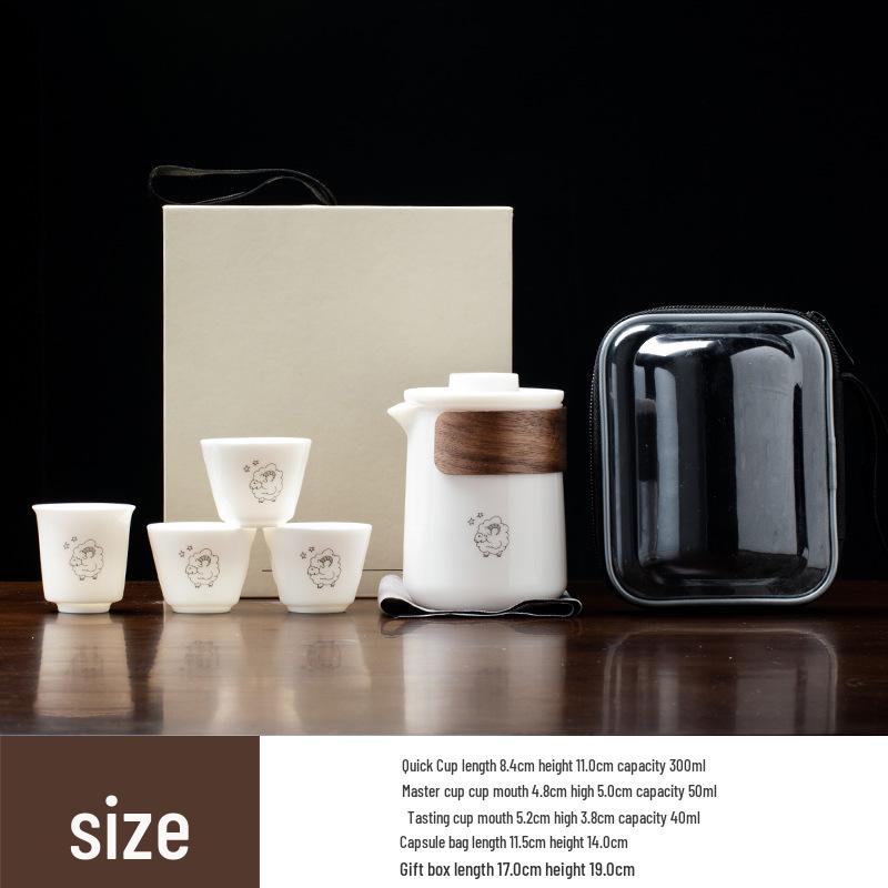 Premium Mutton Fat White Porcelain Panda Travel Tea Set - Portable Kung Fu Set with One Pot and Four Cups for Car, Outdoor, and Camping Use.