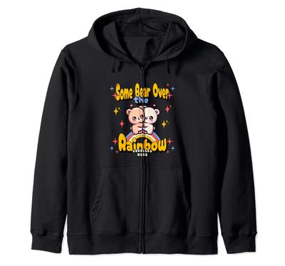 Funny Bear Over the Rainbow Cute Teddy Bear Zip Hoodie