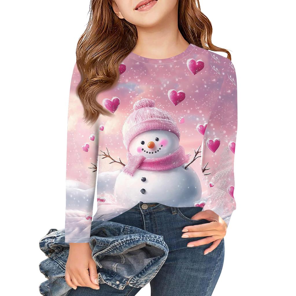 Christmas Day Girls Long Sleeve T Shirts Kids Fall Tops Crewneck Printed Basic Tees