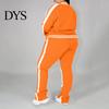 Dames Effen Kleur Casual Outfit 2 Delen/Set Joggingpak Grote Maten Ritssluiting Lange Mouwen Dagelijkse Kleding Tweekleurig Trainingspak met Broek