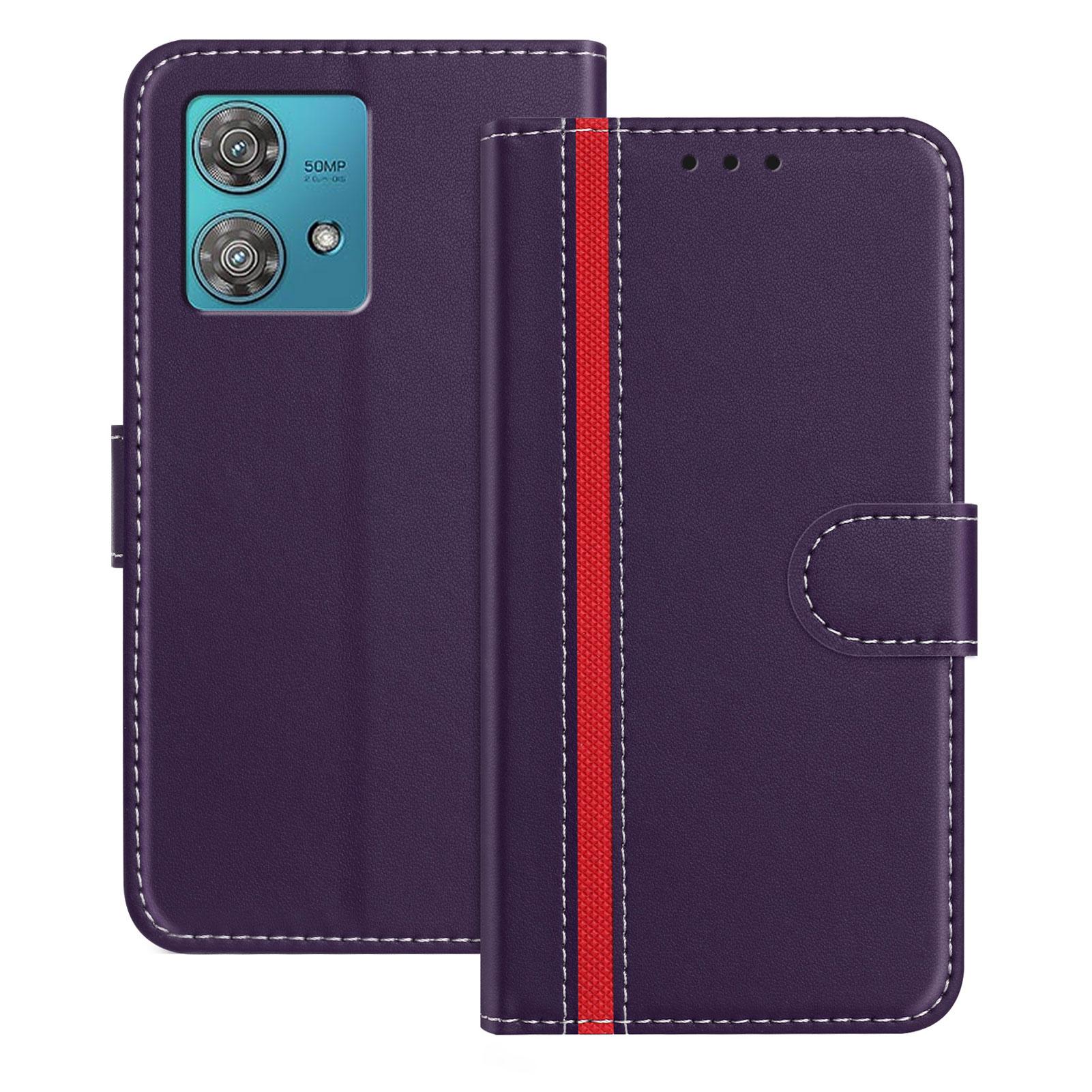

For Motorola Edge 40 Neo 5G Phone Cases Wallet Stand Color Splicing Leather Cover with Magnetic Clasp Purple