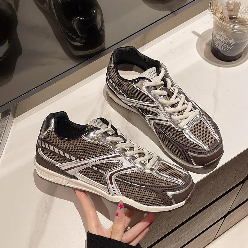 

Fashion Casual Sneakers Women Designer Retro Running Shoes Tenis De Mujer Fashion Fabric Breathable Height Increased Platform Shoes 40 коричневый