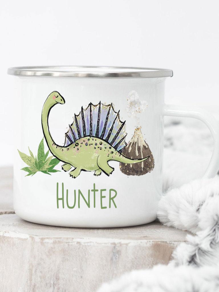 Personalisierte Dinosaurier-Buchstaben-Tassen Niedliche Emaille-Kaffeetasse Saftbecher Geschenke für Sie Geburtstag Muttertag Niedliche Mädchen