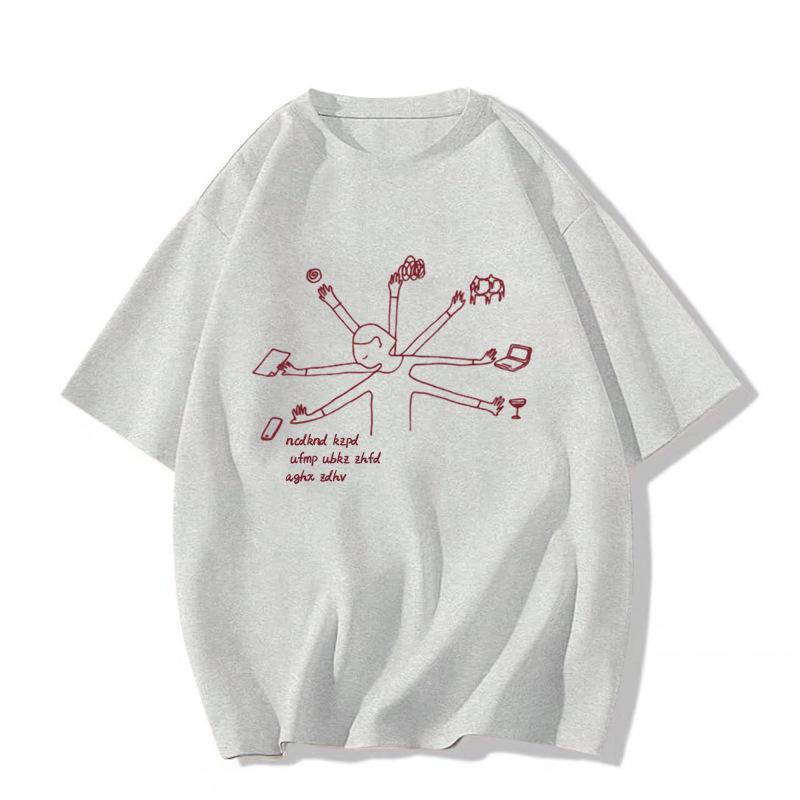 

Женская белая хлопковая футболка оверсайз - Стиль лето 2025, свободный крой, рукав до локтя XXL [Premium Quality] хизер серый