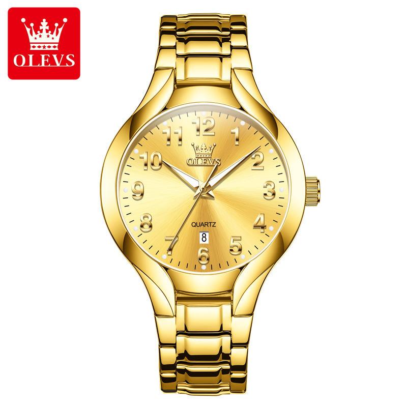 OLEVS Original Brand Luxury Quartz Watch for Men Gold Stainless Steel Strap Waterproof Luminous Auto Date Fashion Wristwatch Men