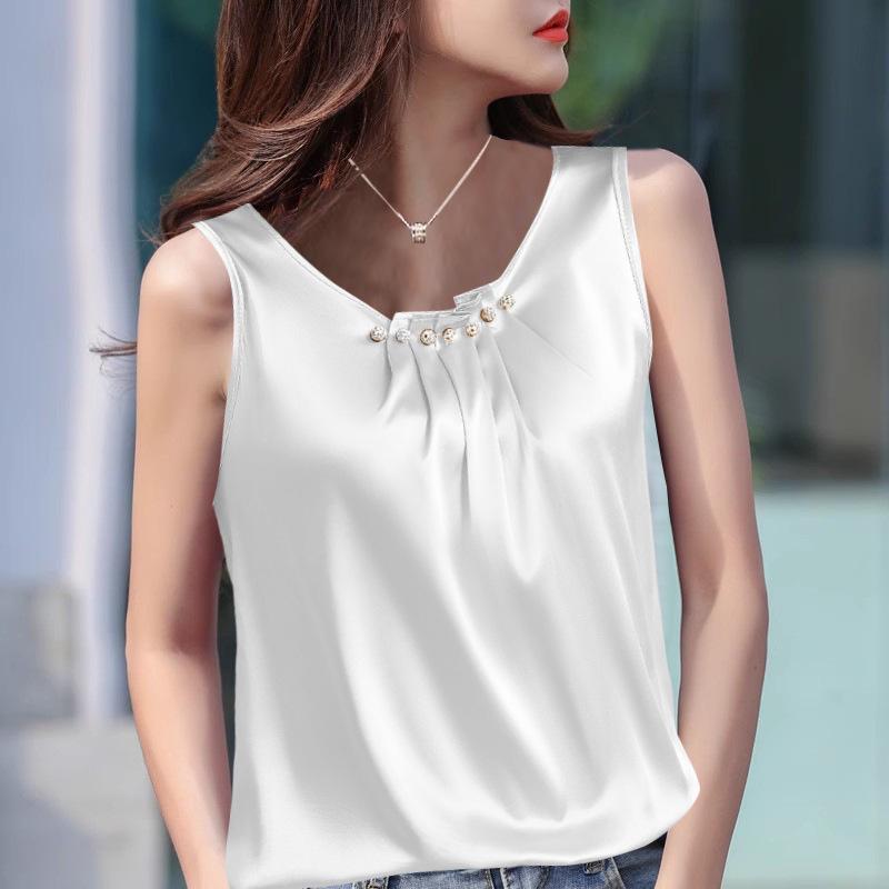 

Женский камзол-майка большого размера черного цвета из искусственного шелка с U-образным вырезом - во французском стиле 4XL