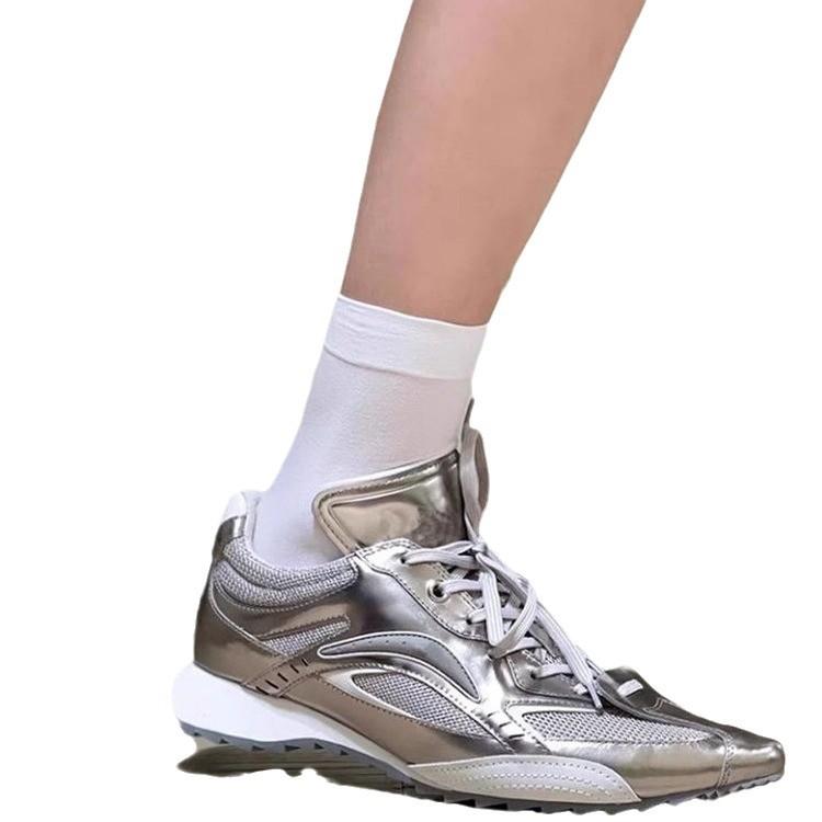 New European and American Fashion Pointed Sneakers Silver French Trend Boxing Shoes Casual Legs Fine Moral Training Shoes