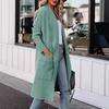 Women's Lapel Long Sleeve Open Front Cardigan Loose Fit British Style Long Knit Coat