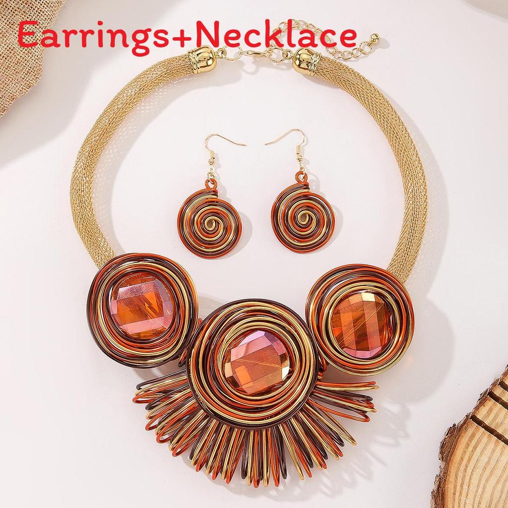 Trendy Geometric Jewelry Set With Crystal Accents And Electroplated Finish For Casual Wear