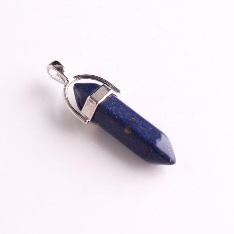 Bohemian Style Agate Crystal Quartz Hexagonal Bullet Pendant Necklace
