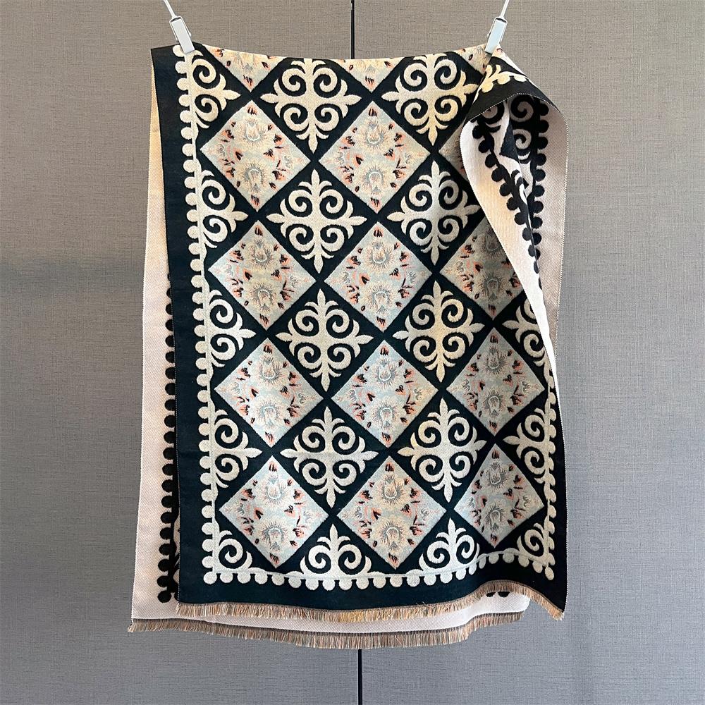 Designer Winter Warm Cashmere Scarves Women High Quality Thicken Pashmina Shawl Elegant Ladies Wool Poncho Windproof Pareo