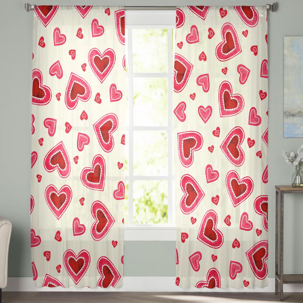 Aquarell Liebe Valentinstag Moderne Tüllvorhänge für Wohnzimmer Schlafzimmer Zuhause Küche Fenster Sheer Vorhänge