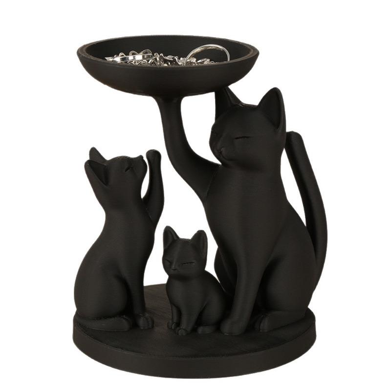 Whimsical 3D Printed Black Cat Family Storage Tray - Set of 3 Cats for Jewelry & Keys