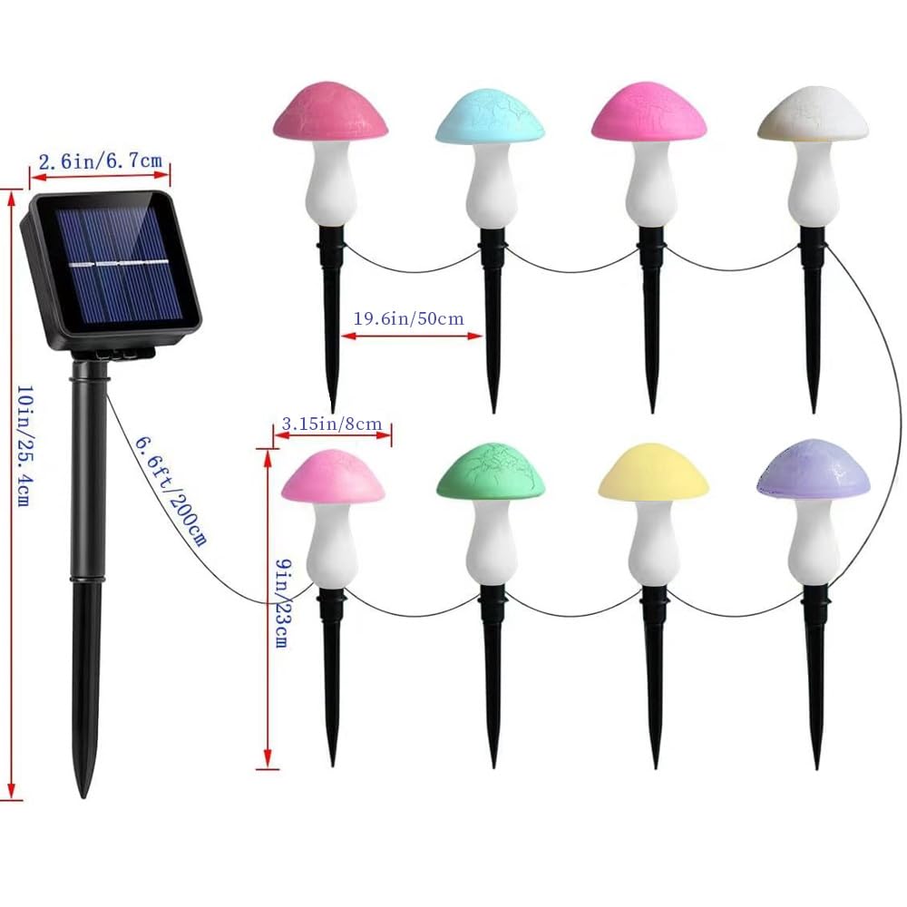 YZYOE LED Outdoor Solar Ground Plug Mushroom Lamp with 8 Waterproof Solar Garden Cute Mushroom Lamp with 2 Lighting 8-Pair Colors, Decor, Modes.