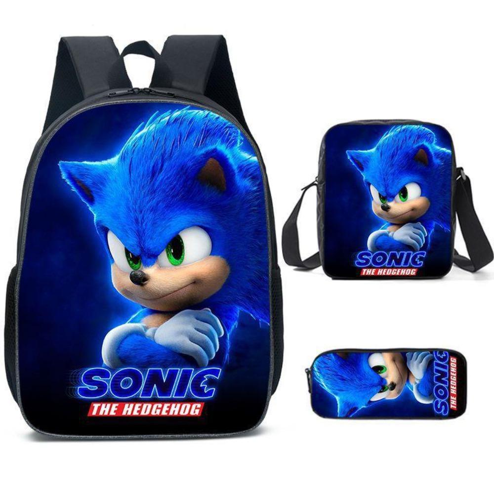 Sonic Elementary School Student Backpack 3-Piece Set Anime Cartoon Backpack Shoulder Bag Pen Bag