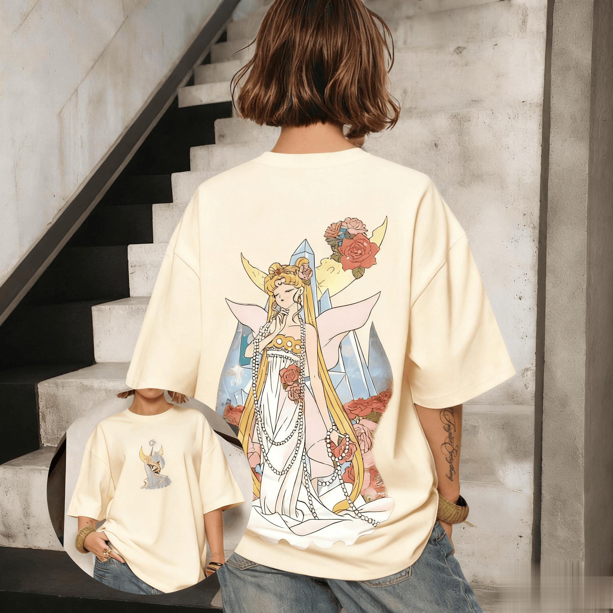 Vintage Oversized Sailor Moon T Shirt Men Women Loose Cotton Streetwear Anime Print Casual Tops Summer Graphic Tee Y2k Clothes S