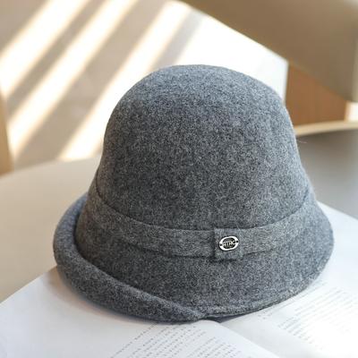 Pure Wool Bucket Hat Women's Winter New Retro Top Hat Curled Edge Shows the Face Small British Lady Basin Hat