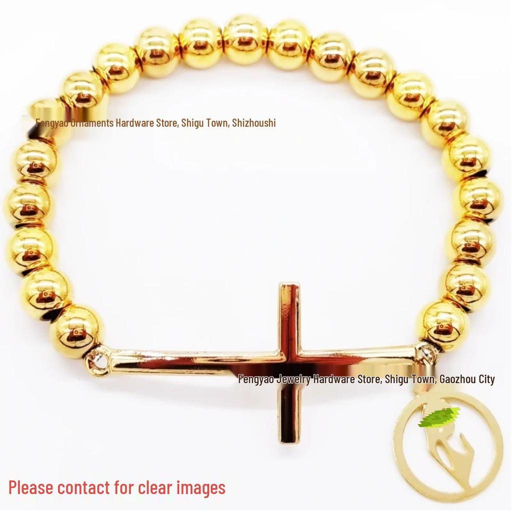 8mm Random Three-Color Bead Stainless Steel Handcrafted Cross Bracelet