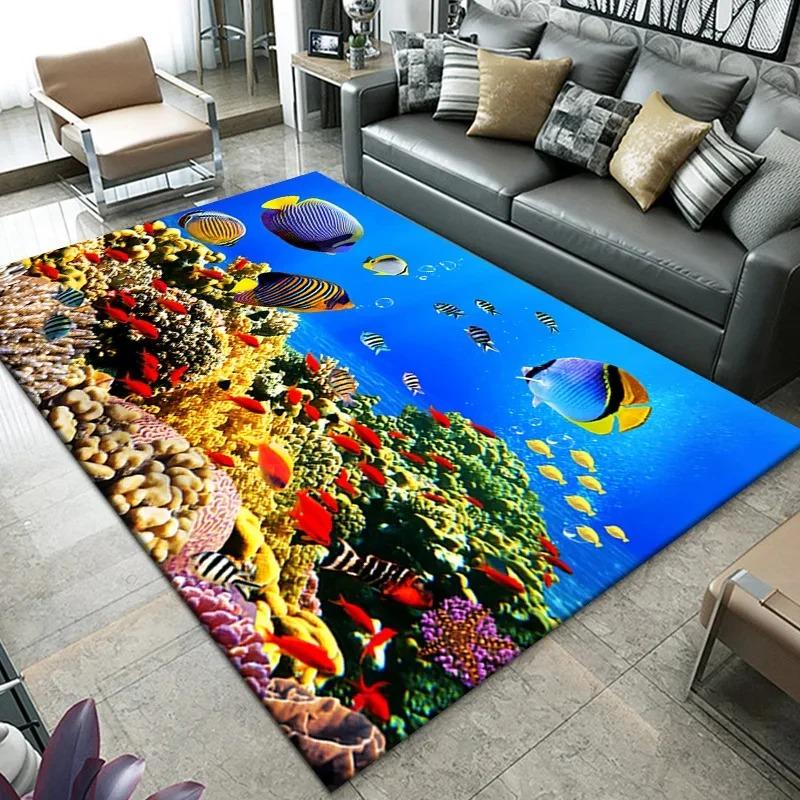 3D Beach Sea Waves Pattern Carpet Door Floor Mat Fish Doormat Non-slip Floor Mat Living Room Rug Home Room Bedroom Decoration