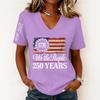 Women’s Fashion Casual Short Sleeve V Neck Pullover Top with 1776 and We the People 250 Years Graphic Print for Everyday Wear