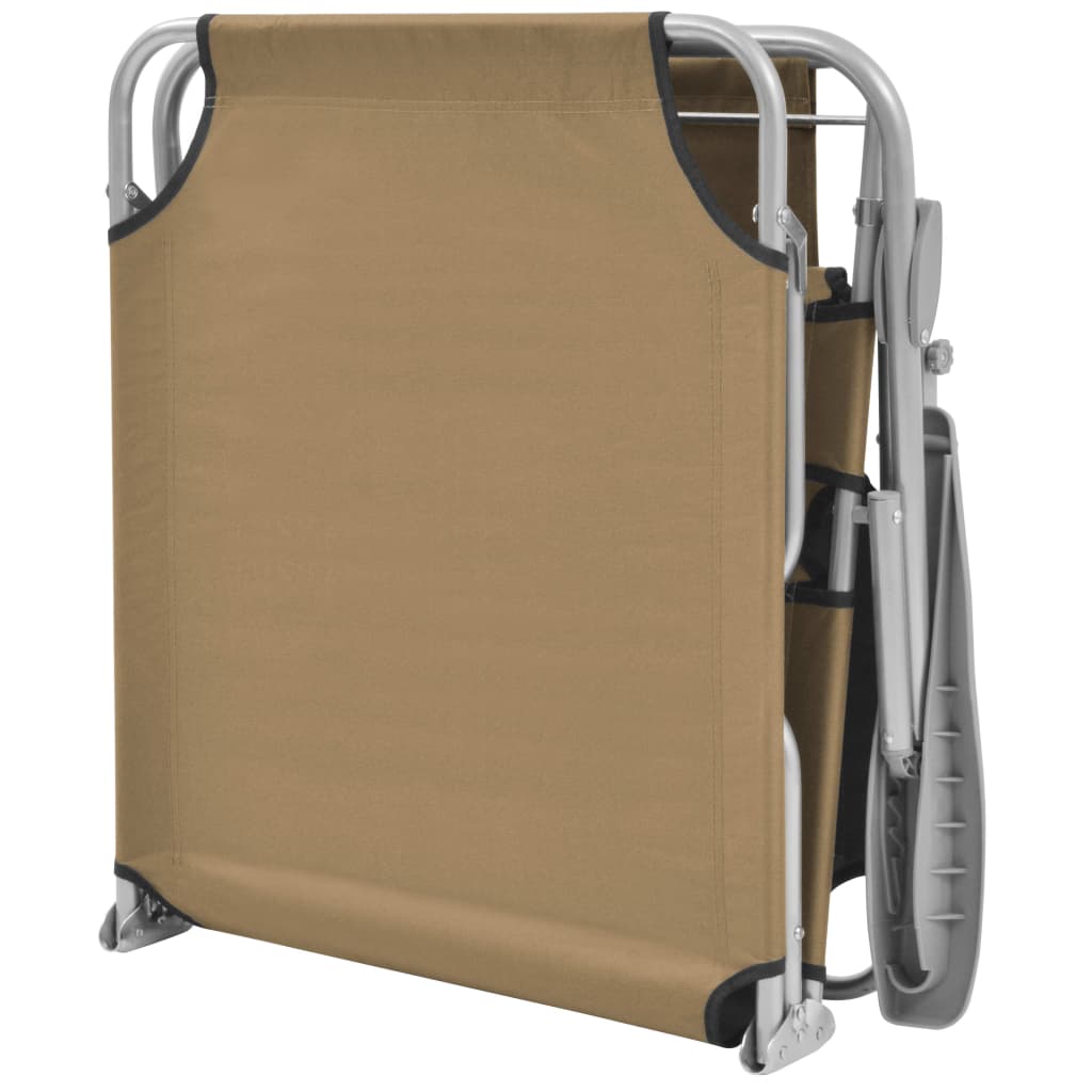 Folding Sun Lounger with Sunshade Steel Taupe