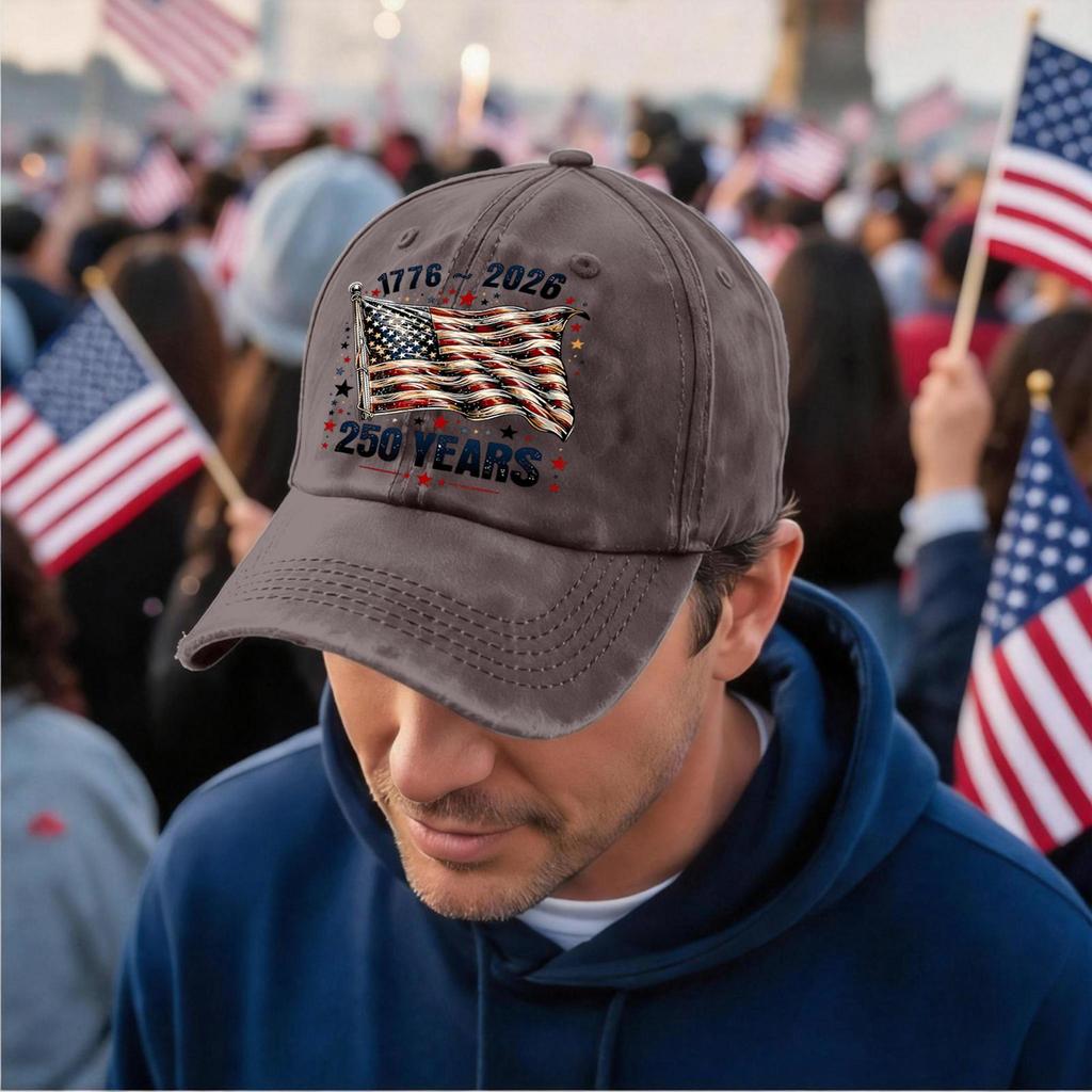 Adjustable Baseball Cap with Embroidered Flag 250 Years Anniversary 1776 to 2026 Casual Unstructured Dad Hat for Men Women