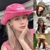 Ricygvm Western Cowboy Hat For Women Vintage Old School Washed Cotton Drawstring Fisherman Cap Unisex Outdoor Mountaineering Sunshade Visors