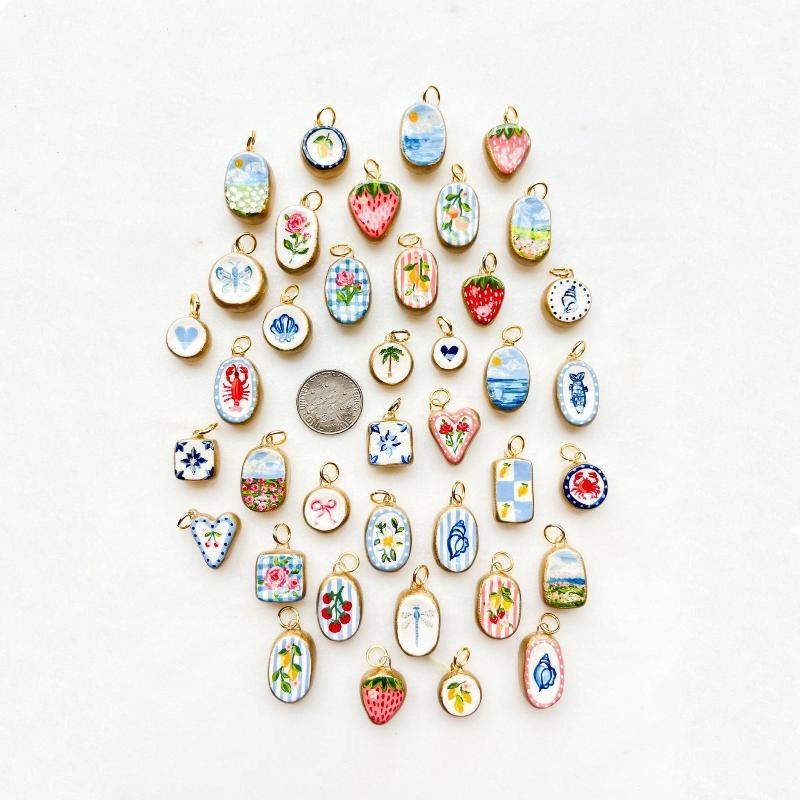 Colorful Dopamine Pendant With Oil Droplets Cute Strawberry Crab Heart Shell Pattern Diy Pendant Charms For Jewelry Making