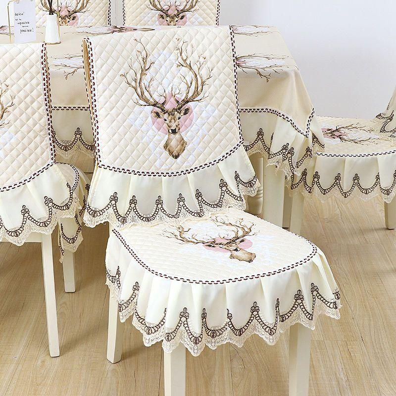 Chinese Style Chair Cover Dining Table Cloth Thick Anti Slip Chair Cushion with Lace Skirt Simple Printed Tablecloth Home Decor