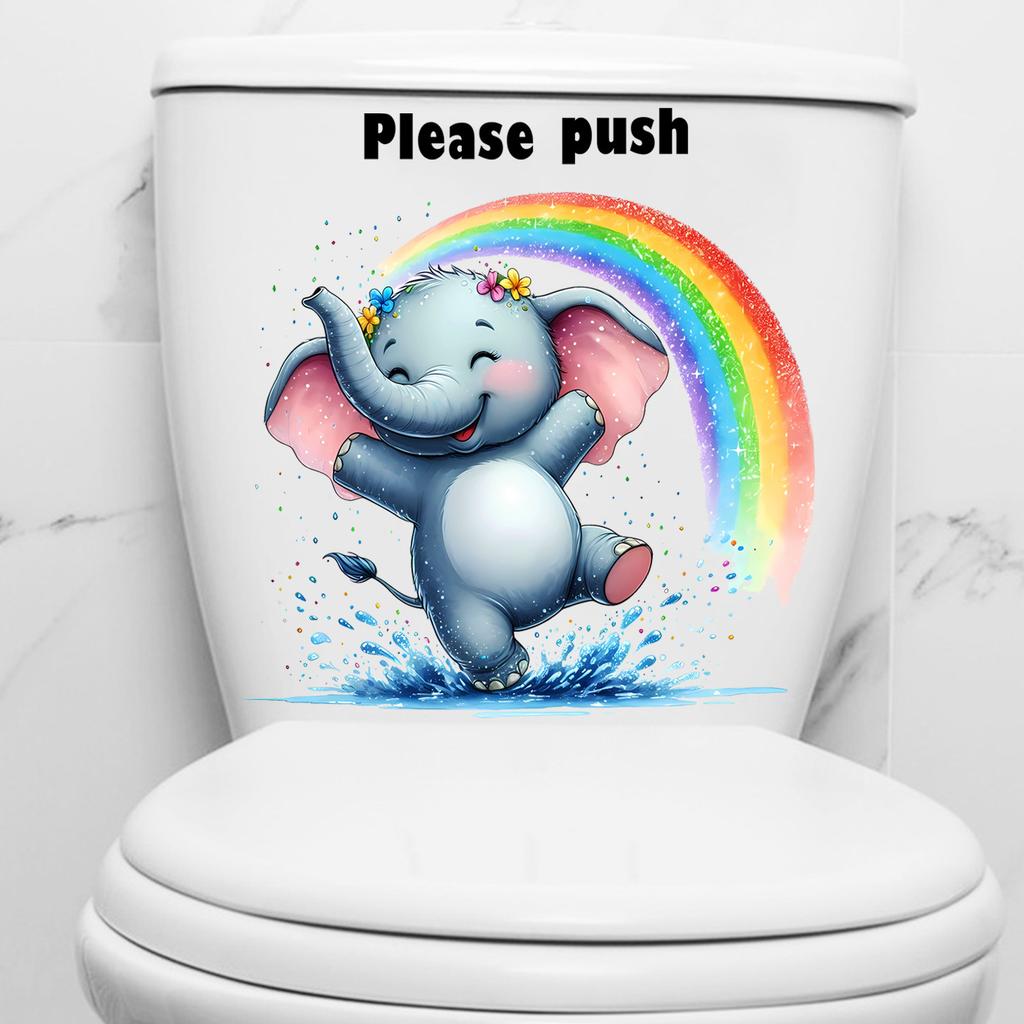 Rainbow Elephant Toilet Sticker Cute Removable Self-Adhesive for Bathroom Home Decor
