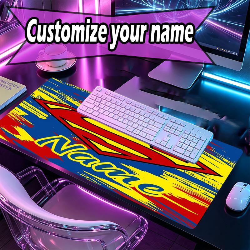 Custom Name Personalized Superman Pattern Mousepad, Laptop PC Desk Mat, Decorative Desk Mat for Home Keyboard Pad Gift