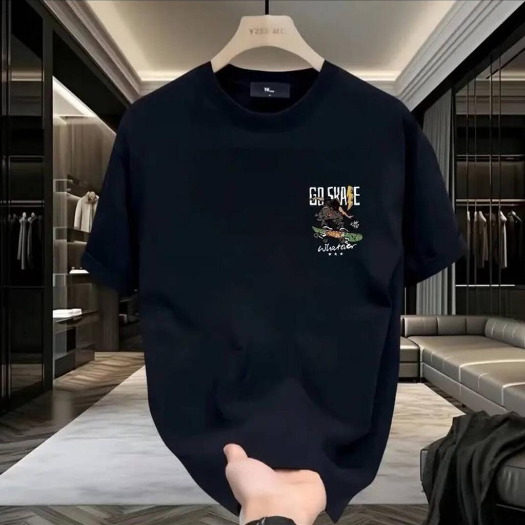 Cross-Border Trendy Brand Heavy Men'S Cotton Short-Sleeved T-Shirt Round Neck Trendy Printed Loose Top Clothing