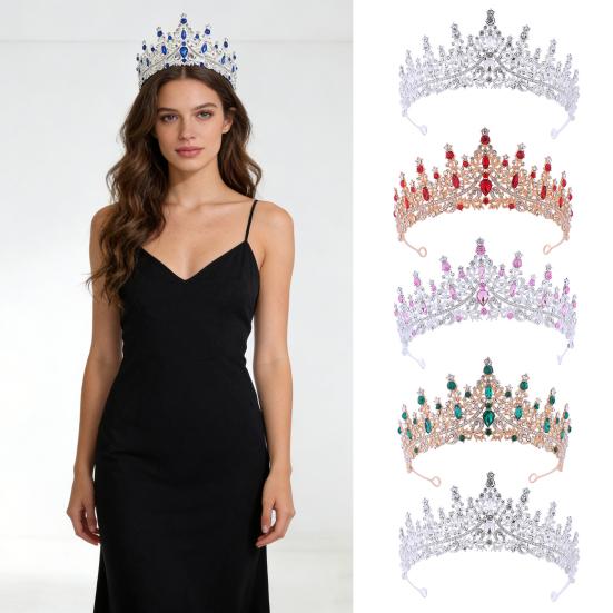 כתר לנשים משובץ אבני קריסטל נוצצות נזר כלה התאמה בטוחה קל משקל כתר נסיכה עם קצוות מעוקלים סיכות אביזרי שיער