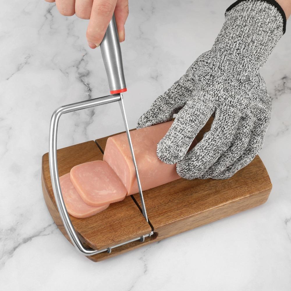 Manual Acacia Wood Cheese Slicer Stainless Steel Handle Effortless Cheese Cutter Board Non-slip Professional Ham Cutter