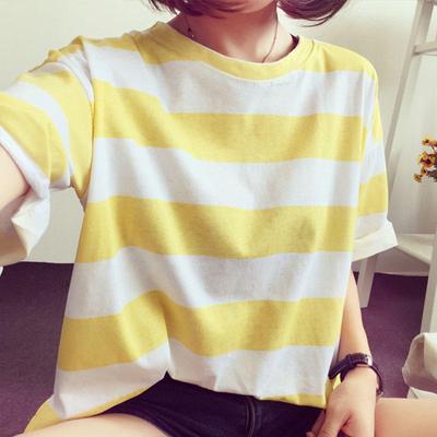 Neues Sommer Koreanischer Stil Studenten Gestreiftes Kurzarm T-Shirt für Damen Lockere Kleidung Oberteile für Damen