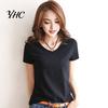 Round Neck Tee Women Summer T-shirt V-neck Short Sleeve Slim Fit Shirt Solid Color Pullover Tops Stretchy Bottoming Streetwear
