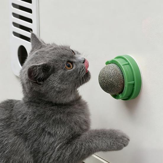 2Pcs Catnip Cat Lick Balls Rotating Catnip Ball Cat Toy Safe Healthy Kitten Chew Toy with Adhesive for Wall or Floor Cats Licking Chewing Play