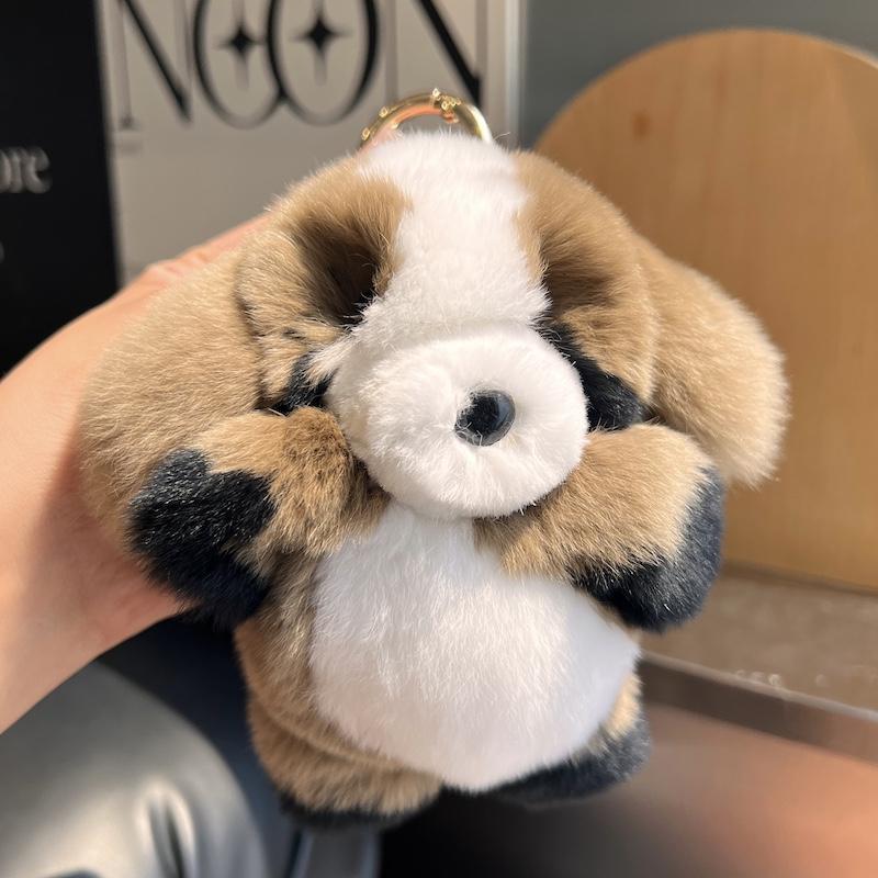 Fashion New Real Rabbit Fur Dog Doll Pendant Cute Dog Keychain Toys Keyring Handbag Charm Ornament Plush Jewelry Gifts