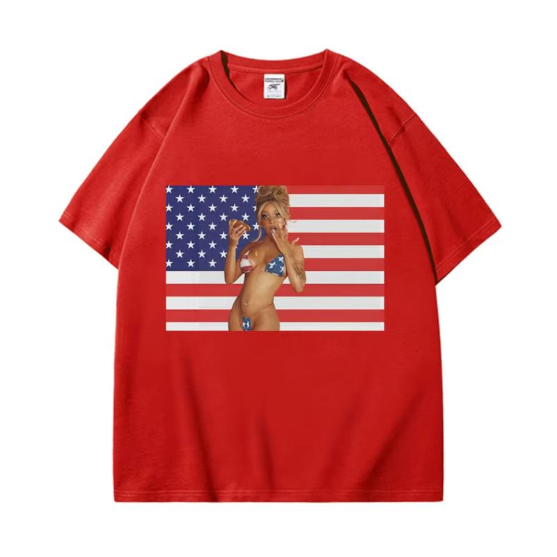 Funny Doja Cat American Flag Graphic T Shirts Men's Women's Meme Short Sleeve T-shirts Fashion Casual Oversized Polyester T-shirt